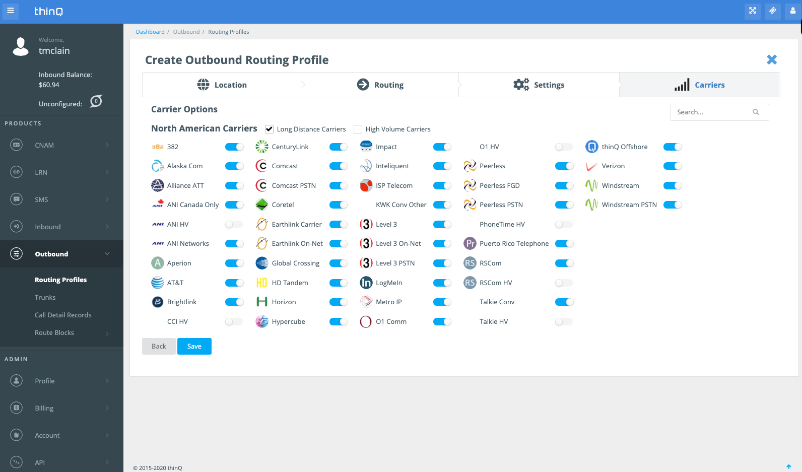 thinQ 40 Outbound Carriers Cloud Communications Platform