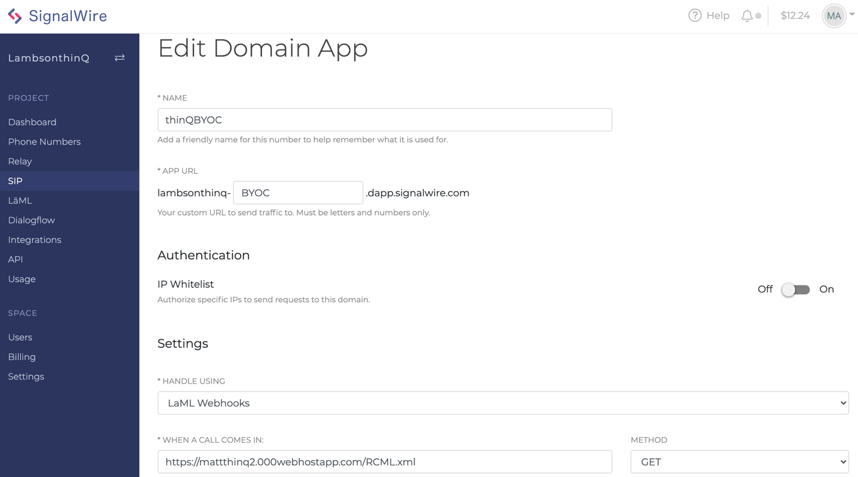 SignalWire set Custom Domain for Commio BYOC